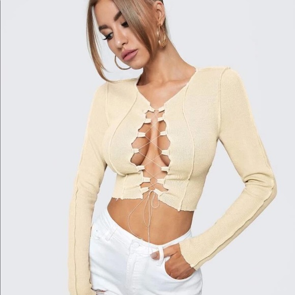 🔥 2/$15 NWOT Lace Up Ribbed Top - Picture 4 of 5